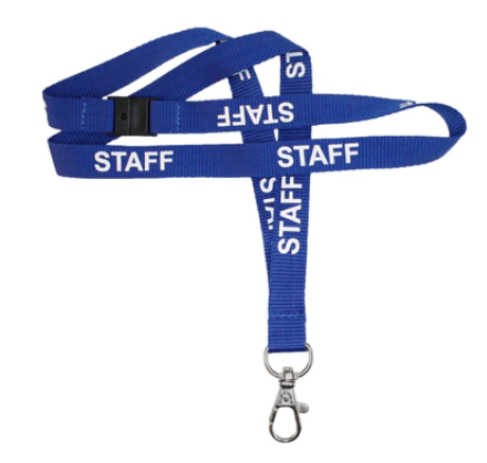 Lanyard Prem Blue Staff BAway & Dog Hook 15mm (100 Pack)