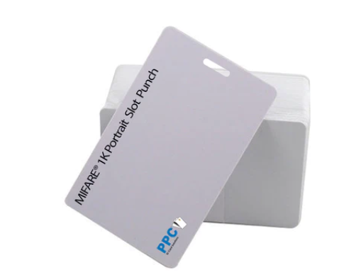 Cards .76mm PVC MIFARE 1K White Portrait Slot (100 Pack)