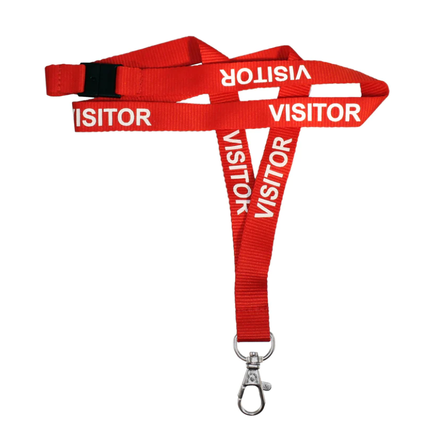 Lanyard Prem Red Visitor BAway & Dog Hook 15m (100 Pack)